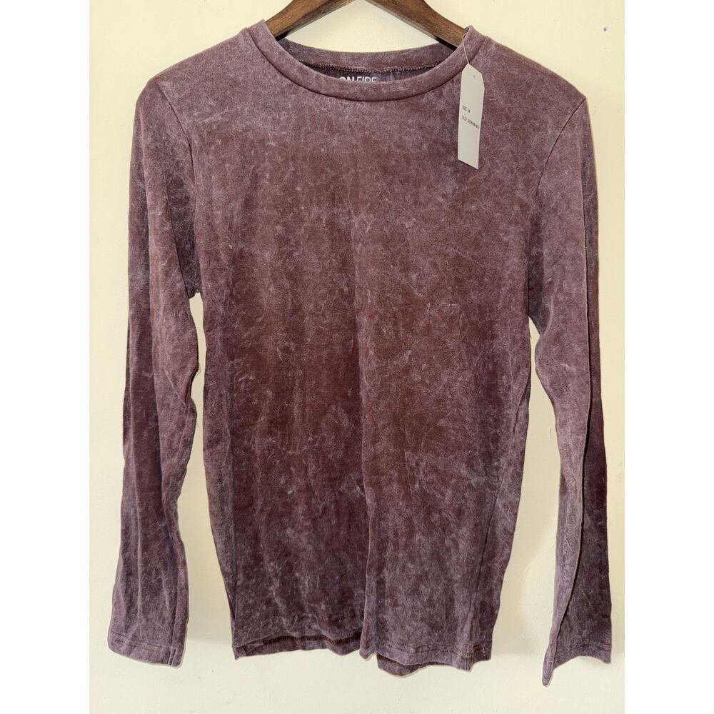 ON FIRE Brown Mineral Wash Long Sleeve Crewneck Tee Shirt Size M NWT